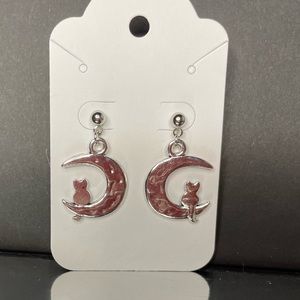 Handmade Cat and Moon 10mm Stud Earrings with Backs